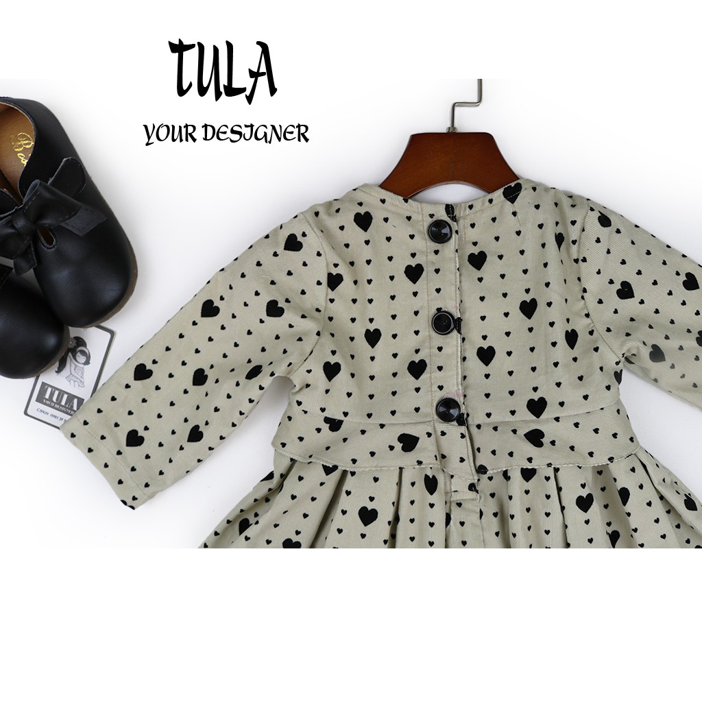 Váy Đầm Bé Gái Thu Đông Họa Tiết Đáng Yêu Vải Nhung Tăm Hàn Quốc