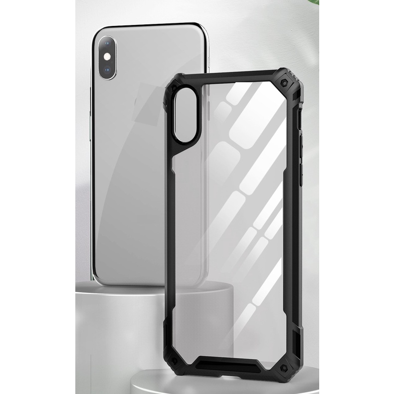 Ốp lưng Iphone X/ XS chống sốc cao cấp, mặt lưng trong suốt kèm gờ bảo vệ camera máy