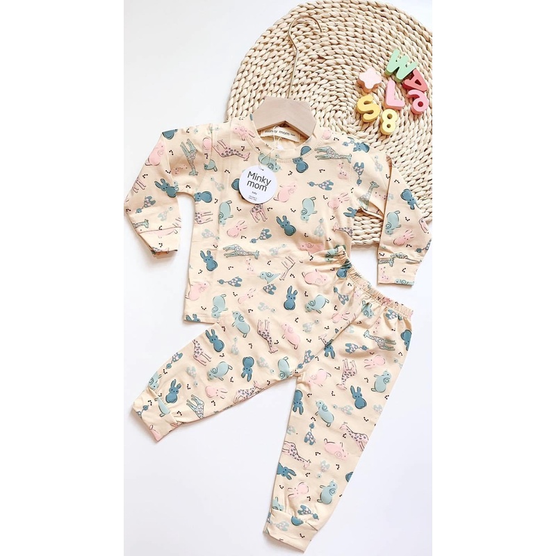 Bộ Thu Đông Cho Bé  Bộ Minky Mom Dài Tay Cho Bé Trai Bé Gái  Chất Cotton MONKEY Cao Cấp Co Giãn Thấm Hút Mồ Hôi Tốt