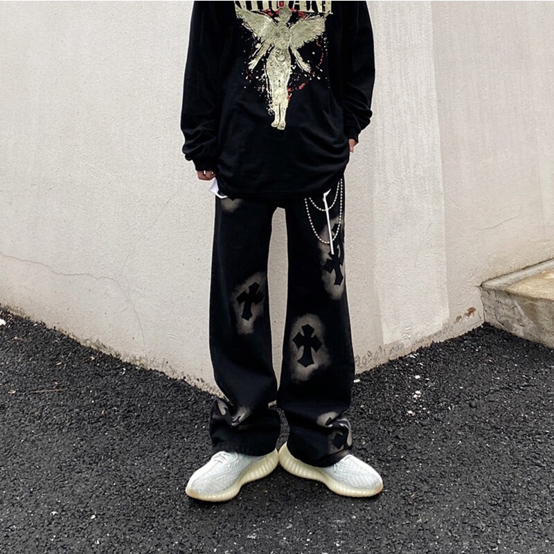 Quần jean dài AOKANG ống rộng phong cách đường phố Mỹ cá tính cho nam