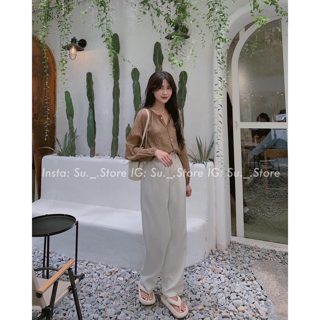 Áo sơ mi đũi mềm cổ tròn tay bo A2357 SUSTORE