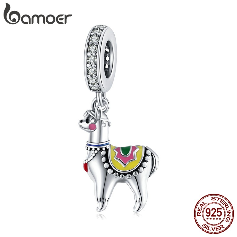 Hạt Charm Bamoer SCC1737 Hình Lạc Đà Alpaca Dễ Thương 3mm Bằng Bạc 925 Thật Dùng Để Làm Vòng Tay