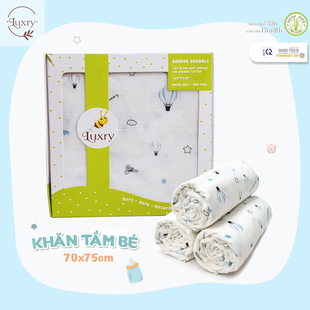[Phụ kiện cho bé] Khăn đa năng cho bé 125x125cm chất vải sợi tre kháng khuẩn mềm mịn Luxry