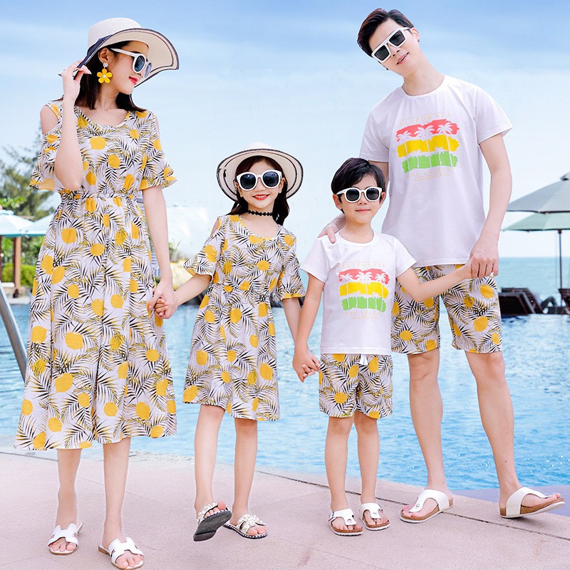 Set Áo Thun + Quần Short Cotton Đi Biển Mùa Hè Cho Gia Đình