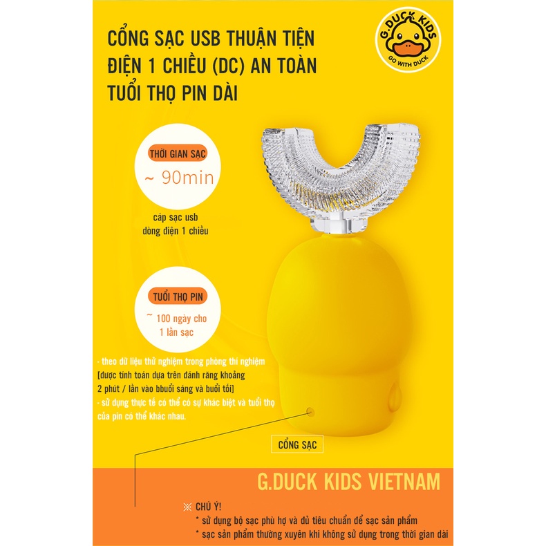 Bàn Chải Đánh Răng Điện Chữ U An Toàn Cho Bé Từ 2 Tuổi Đến 12 Tuổi Máy Đánh Răng Điện Tự Động Sạc USB G.Duck Kids