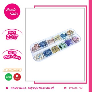 Hộp xà cừ vân đá gắn móng 12 màu, xà cừ mỏng-vân siêu nét