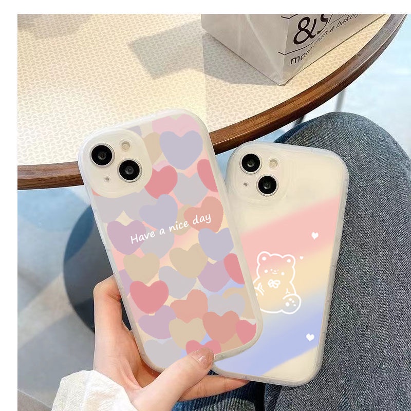 Ốp Điện Thoại Silicon In Hình Gấu Và Trái Tim Nhiều Màu Sắc Cho Iphone 11Pro xs max X XR 7 8plus 13 12