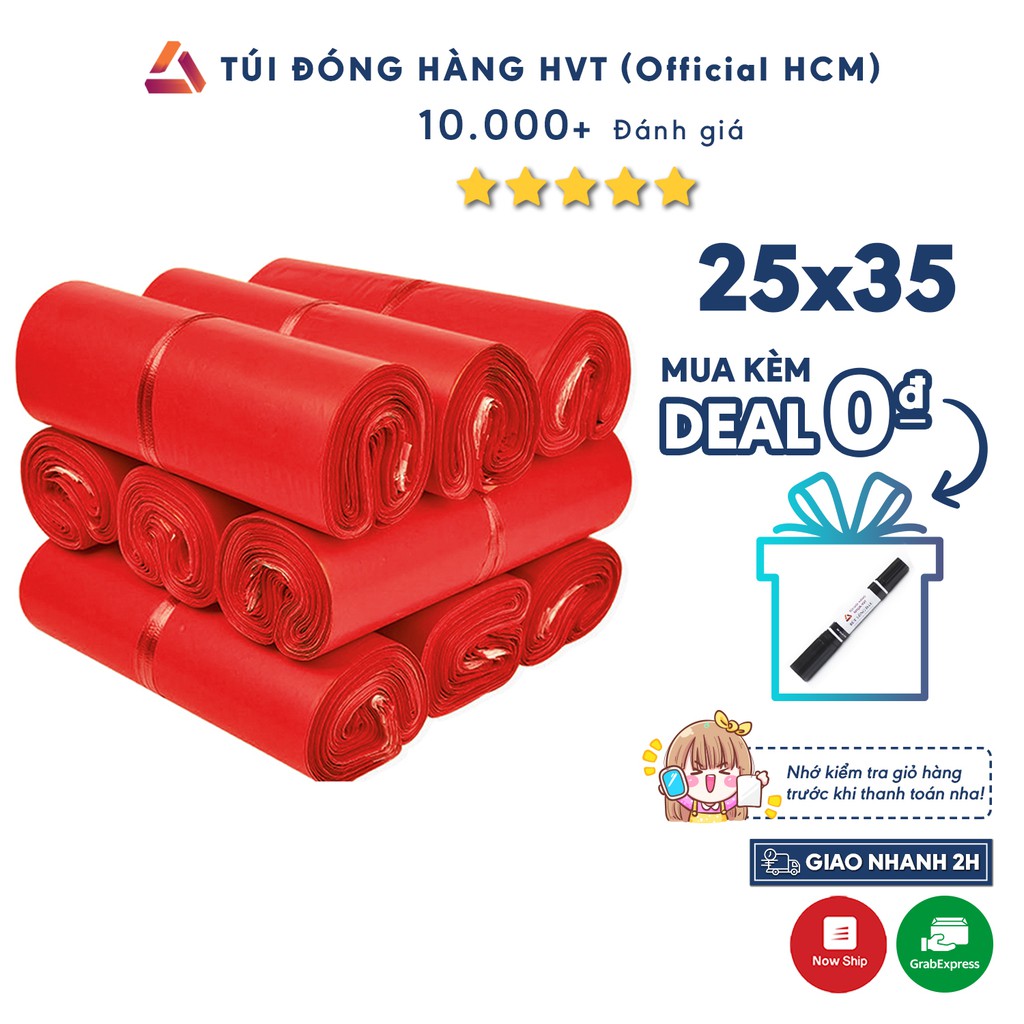 Túi gói hàng có sẵn keo dính NHỰA HVT size 25x35 màu đỏ