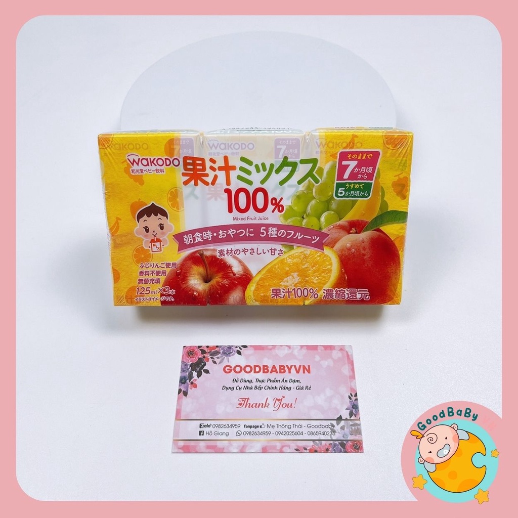 Nước ép rau củ,hoa quả cho bé WAKODO , PEGION ( lốc 3 hộp x 125ml) nhật bản Goodbabyvn