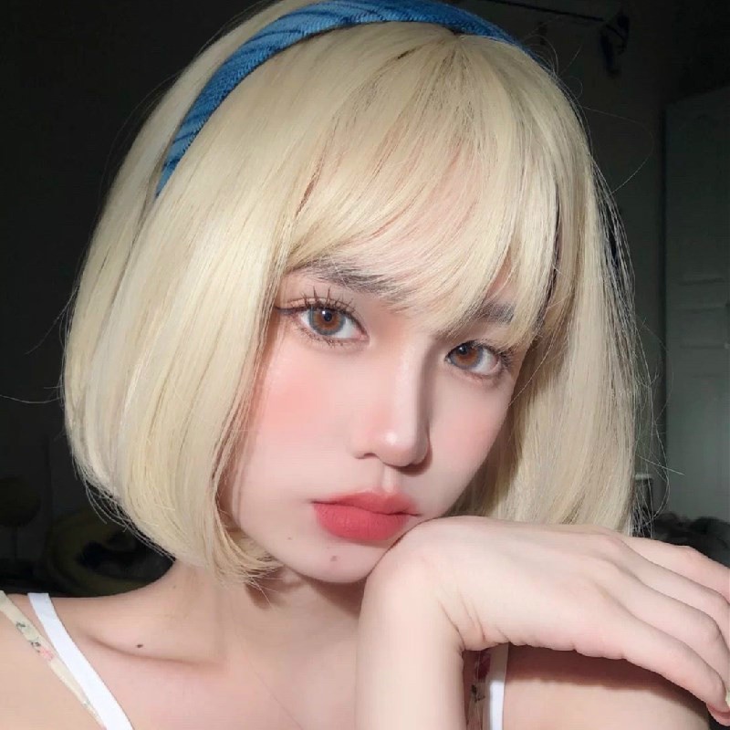 Bộ tóc giả ngắn mái ngang nhuộm màu trắng thời trang cho nữ