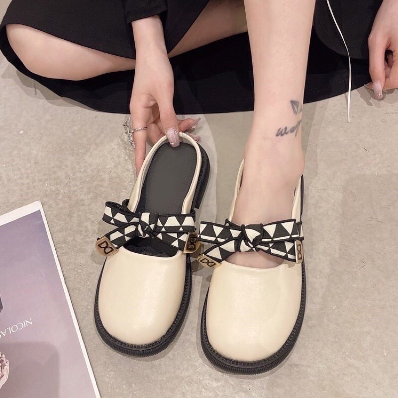 giày sục da nữ mũi tròn quai ngang nư điệu đà hàng dày dặn cao cấpi