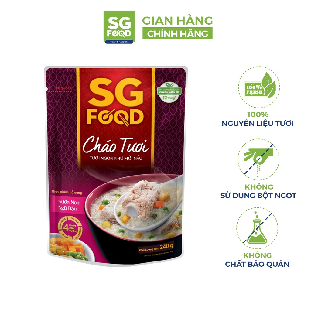 Cháo tươi ăn liền SGFOOD 240gr nhiều hương vị thơm ngon cho bé trên 12 tháng tuổi