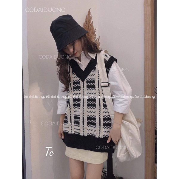 Sét áo gile kẻ + sơ mi tay lỡ TC6