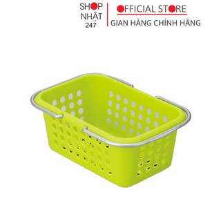 Giỏ nhựa đựng đồ có quay xách cỡ trung màu xanh lá nội địa Nhật Bản - Sanada