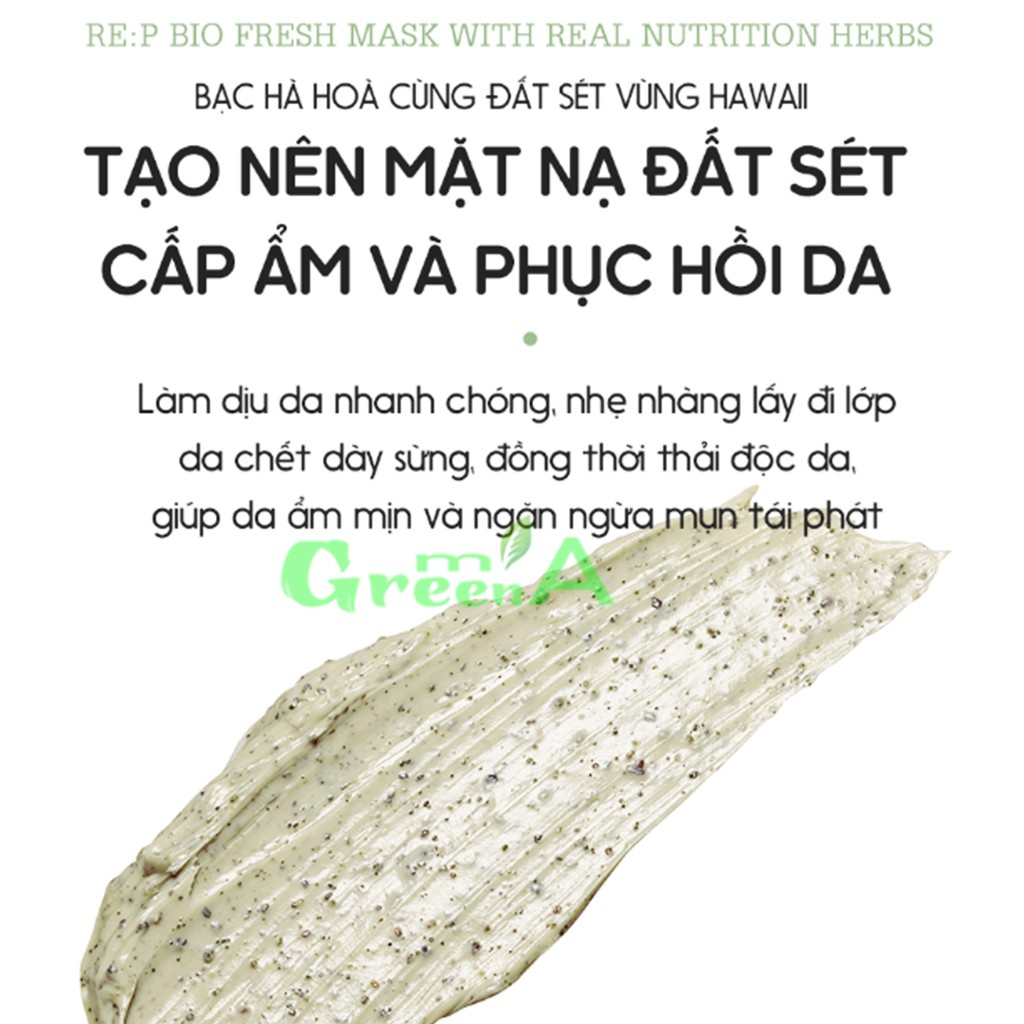 Mặt Nạ Đất Sét RE:P Bạc Hà Hương Thảo Cấp Ẩm Se Khít Lỗ Chân Lông 130G RE:P BIO FRESH MASK WITH REAL NUTRITION HERBS