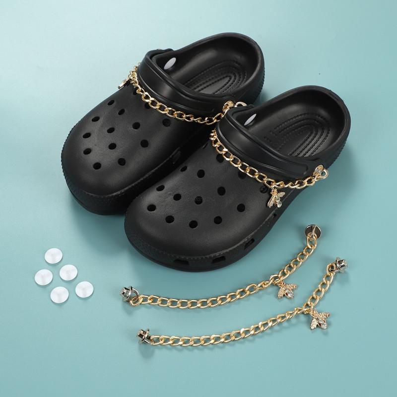 1 pcs Phụ Kiện Chuỗi Dây Xích Kim Loại Đính Đá Hình Cá Sấu DIY Trang Trí Giày/Giày Thể Thao Có Thể Tháo Rời Tái Sử Dụng