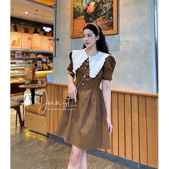 Váy chữ A cổ thuỷ thủ bèo chất thô mềm không nhăn-Minxy shop