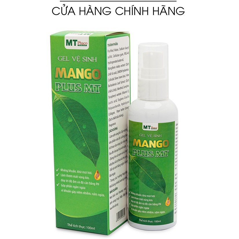 Gel vệ sinh phụ nữ tinh chất xoài Mango Plus MT - Chai 100ml chiết xuất lá xoài, trầu không , lô hội