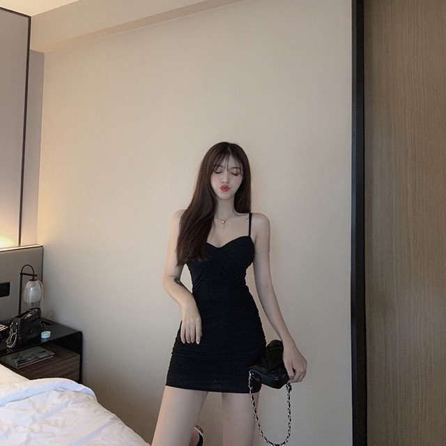 Sẵn Váy hai dây body ren lưới. Đầm thun body quảng châu hot