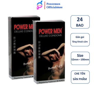 Combo 02 hộp 24 bao cao su siêu mỏng ôm khít gân gai bi size nhỏ 49mm power men dotted type
