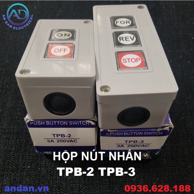 Hộp nút nhấn, công tắc ON OFF, FOR – REV – STOP, TPB-2 TPB-3 250VAC-3A