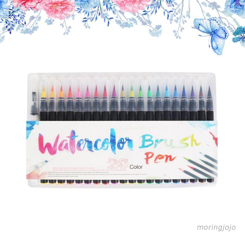 JoJo♥ 20 Color Premium Painting Soft Brush Pen Set Watercolor Markers Pen Effect Best For Coloring Books Manga Comic Calligraphy