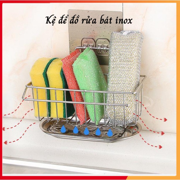 GiáTreo Bồn Rửa Bát ,Kệ Đựng Giẻ Rửa Bát inox Không Rỉ Sáng Bóng Có Khay Hứng Nước Khô Giáo Kèm Miếng Dán Siêu Trắc