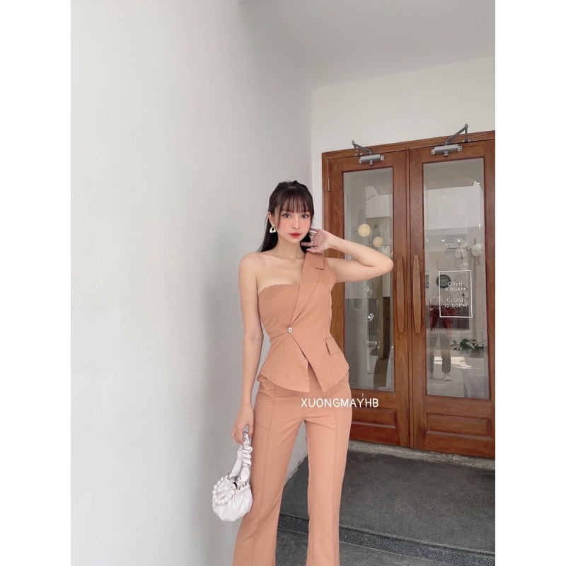 [ Mã FAMANU93 giảm 10% đơn 0đ ] Set jumpsuit đồ bay dài, áo hở vai form chuẩn sang trọng XUONGMAYHB