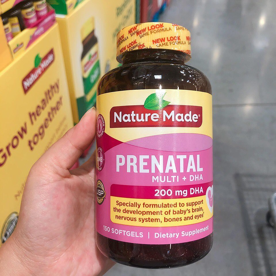 Bổ bà bầu Nature Made Prenatal Multi + DHA 200 mg DHA bổ sung vitamin và khoáng chất cho phụ nữu có thai, Chai 150 viên