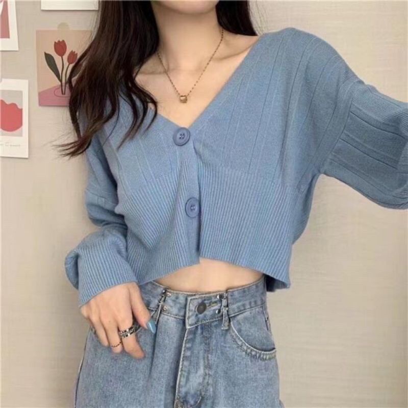Áo khoác len cardigan 2 khuy dáng ngắn nhiều màu