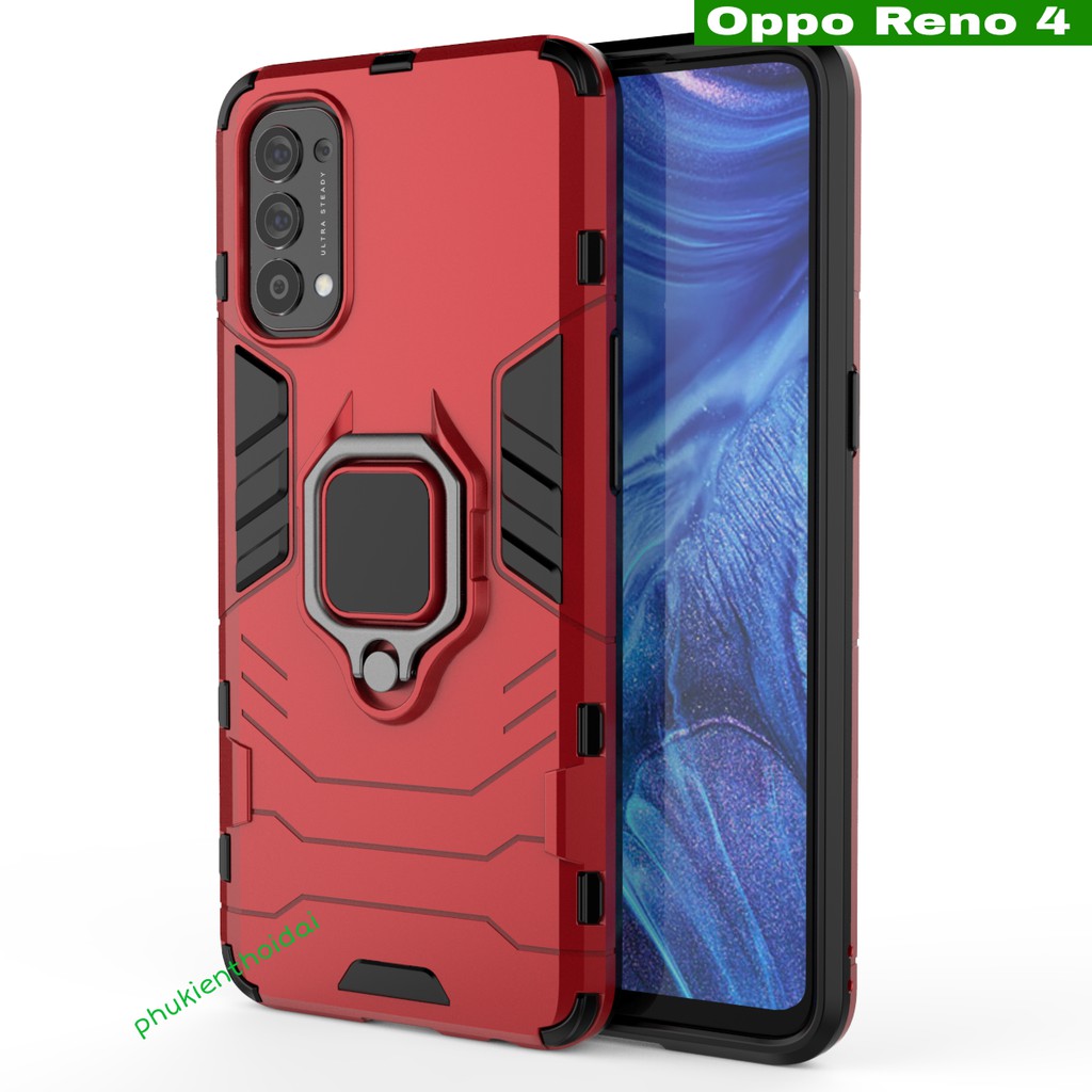 Ốp lưng Oppo Reno 4 / Reno 5 / 5G / Reno 7 5G Iron Man Iring chống sốc giá đỡ mặt lưng cao cấp siêu bền