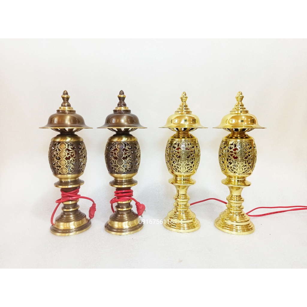 Đèn thờ 37cm, đôi đèn thờ bằng đồng, đèn phong thủy bằng đồng
