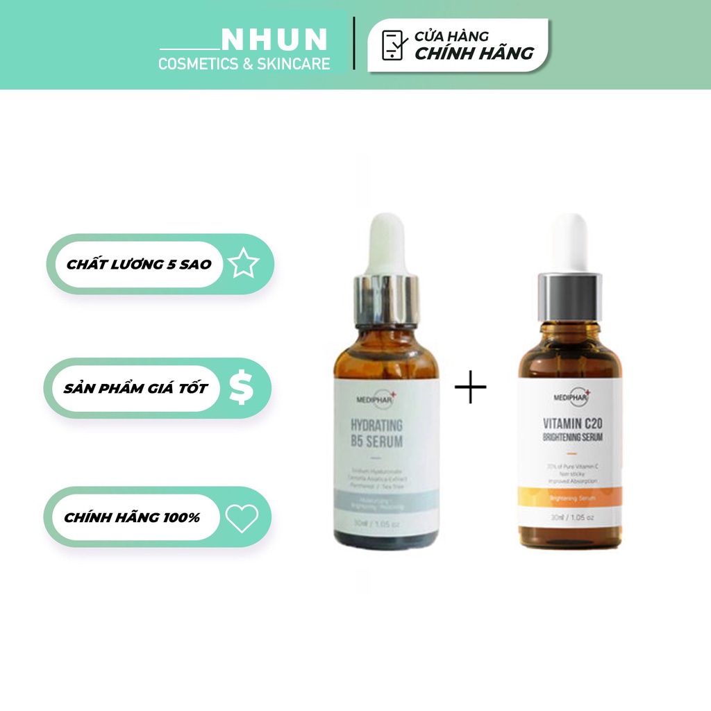 Bộ đôi Serum Hydrating B5 & Vitamin C MEDIPHAR+ Cấp ẩm, Phục hồi, Sáng da, Mờ thâm nám 30ml (NB)
