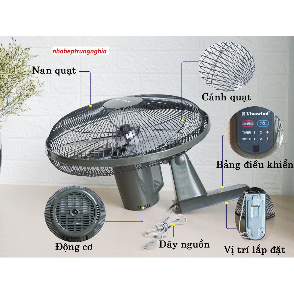 Quạt treo tường Vinawind cao cấp QTT400X-PN và QTT400X-HĐ có điều khiển từ xa, sải cánh 400mm