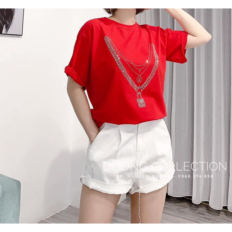 [Mã SKAMSALE06 giảm 10% tối đa 100K đơn 150K] Áo nữ phối đá dây khoá. Chất cotton tàu 4c mịn đẹp.