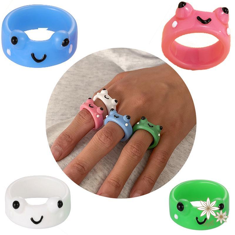 Nhẫn Đôi Hình Chú Ếch Hoạt Hình Bằng Nhựa Acrylic Dễ Thương （quà tặng ngày thiếu nhi）