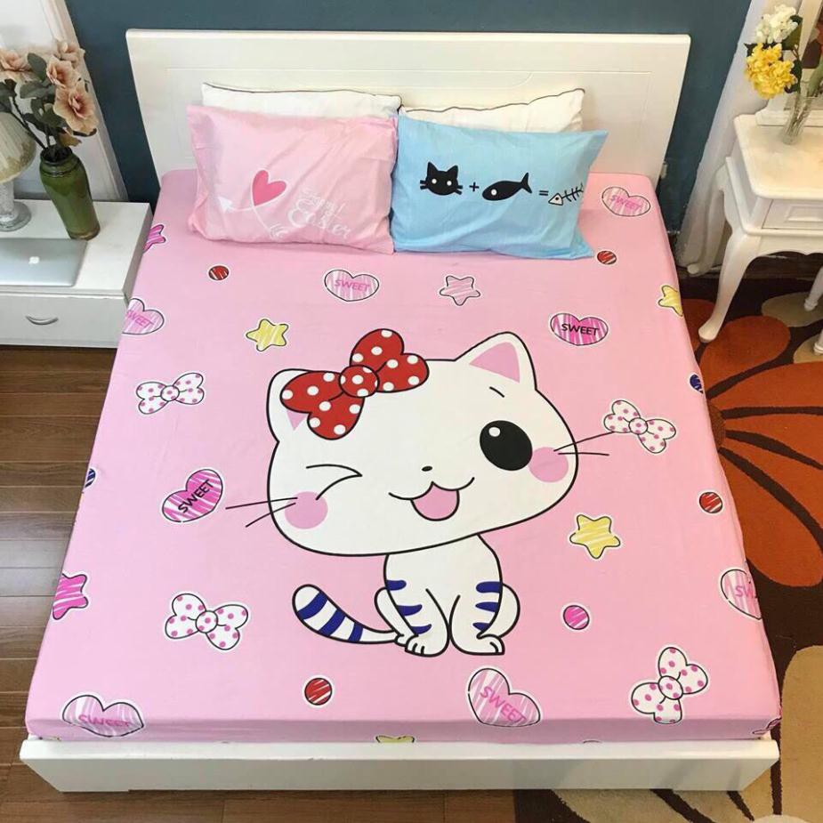 Drap giường cotton , ga trải giường cotton 3D họa tiết ngộ nghĩnh cho bé tặng kèm 2 vỏ gối