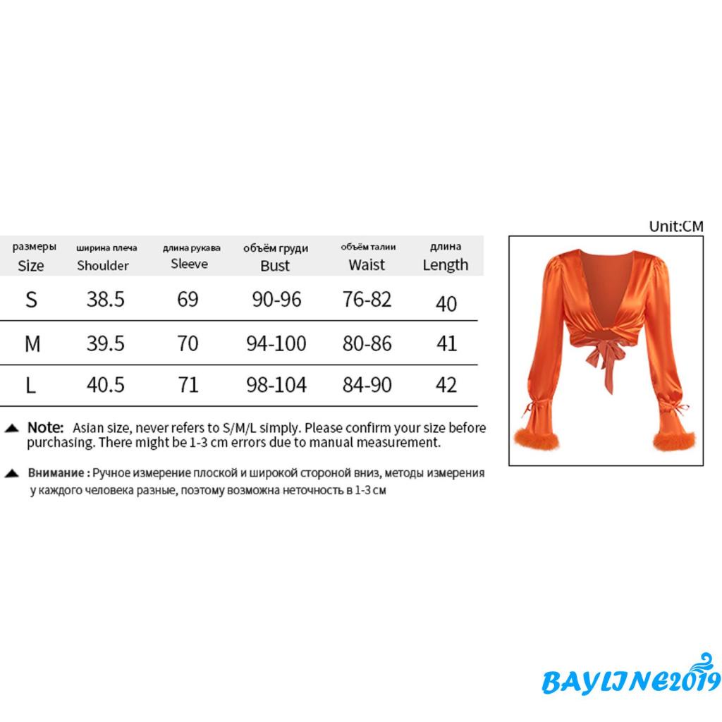 Áo Thun Dài Tay Màu Trơn Cổ Chữ V Buộc Dây Lông Vũ Thời Trang Cho Nữ