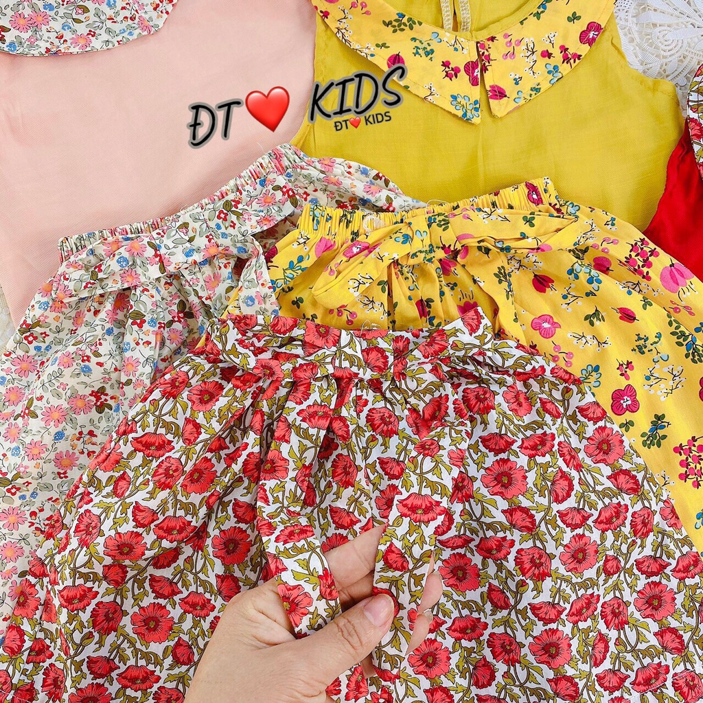 Bộ hè cho bé gái, bộ ba lỗ họa tiết hoa nhí chất thô Hàn mềm mại cho bé gái