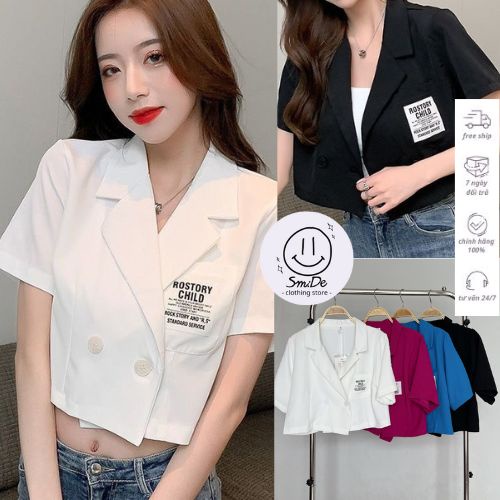 Áo Khoác Vest Blazer Tay Ngắn Dáng Rộng Phom Ngắn Logo Túi Ngực | Smide Clothing