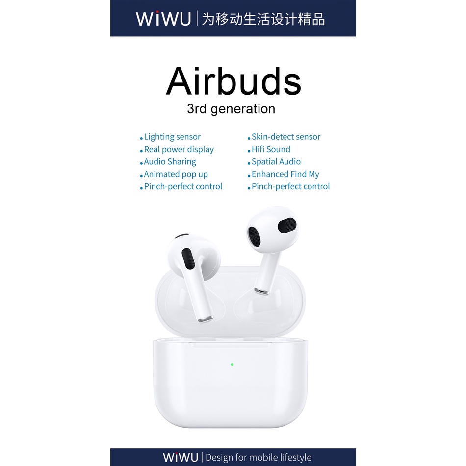 Tai Wiwu Airbubs 3 SE âm thanh nổi, hỗ trợ sạc không dây được tặng kèm vỏ silicon - Hàng chính hãng