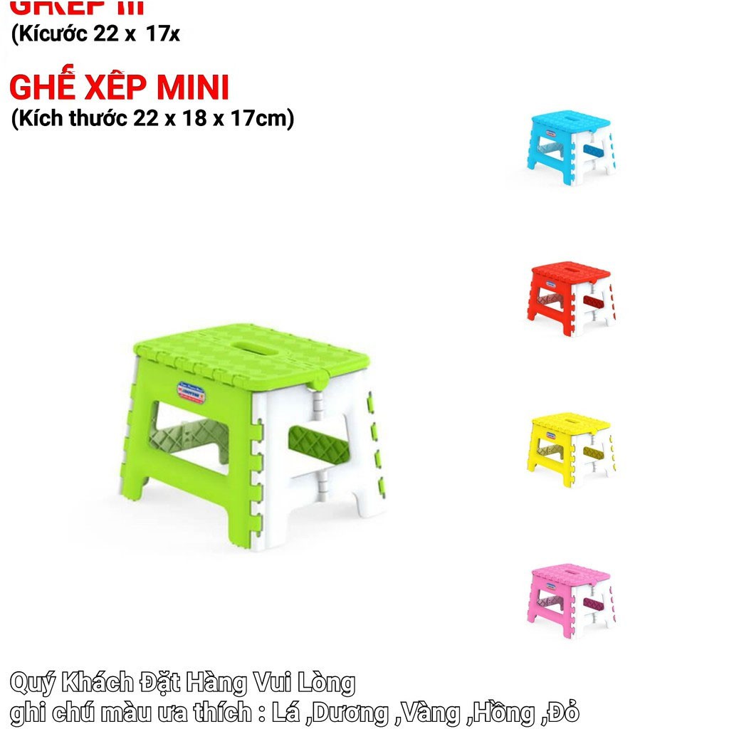Ghế Nhựa Mini Dày Dặn Xếp Gọn Tiện Dụng Cho Người Lớn và Trẻ Con- 29,6 x 24 x 21,4cm