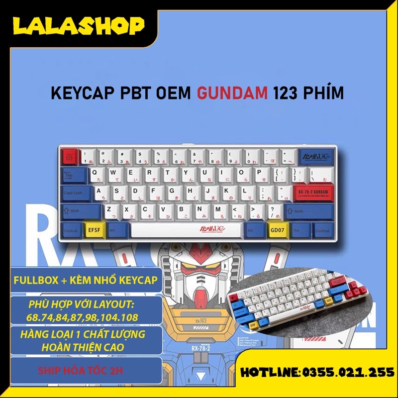 [Tặng kèm pad chuột] Set Keycap Pbt Oem Gundam 123 phím