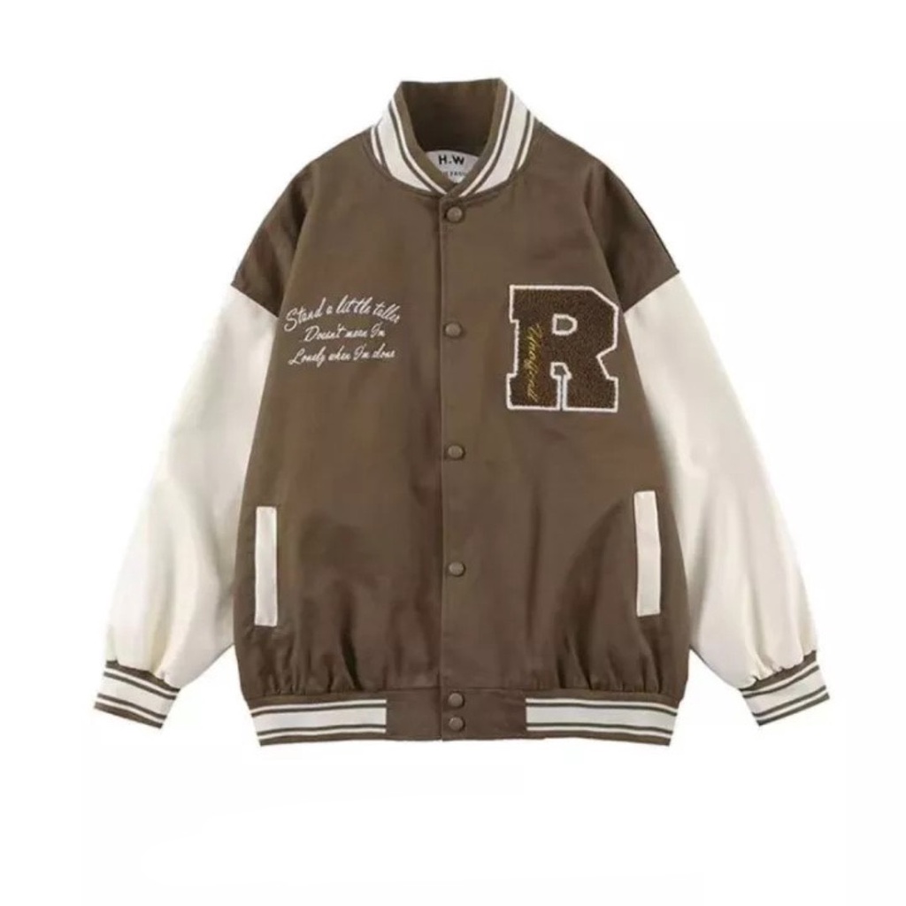 Áo khoác dù bomber jacket phối tay CHỮ R form rộng unisex nam nữ 1HIT