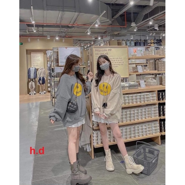 Áo Nỉ Noel Sweet Me, Mặt Cười Dáng Thụng NữSweater giáng sinh form rộng tay bồng, thun merry christmas cá tính Ulzzang