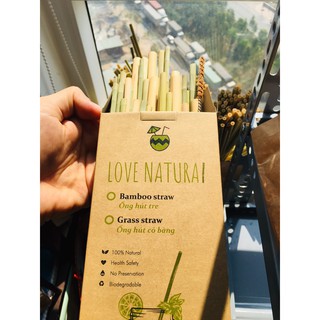 Set ống hút cỏ bàng/tre khô kèm cọ xơ dừa Love Natural xuất khẩu Châu Âu