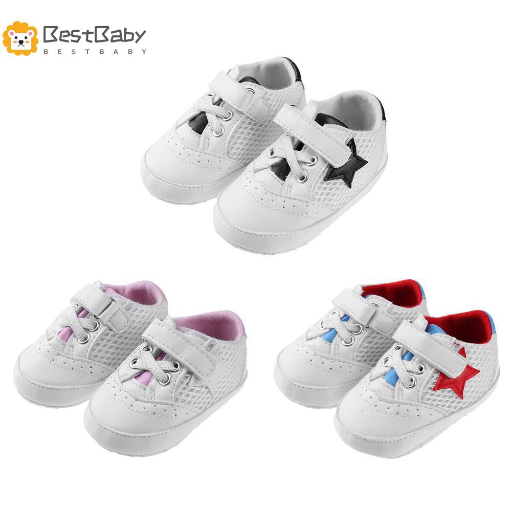 READY☆FOBE√Baby Boys Girls PU Breathable Mesh Prewalkers Anti-Slip Soft Toddlers Shoes