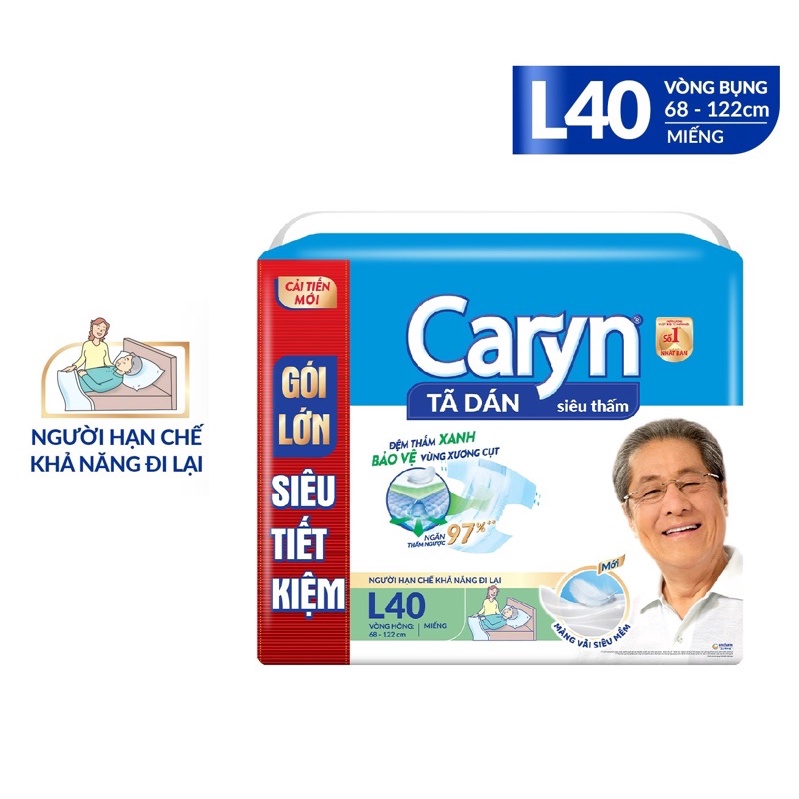 Tã dán Caryn L20/L40 cho người già hạn chế đi lại