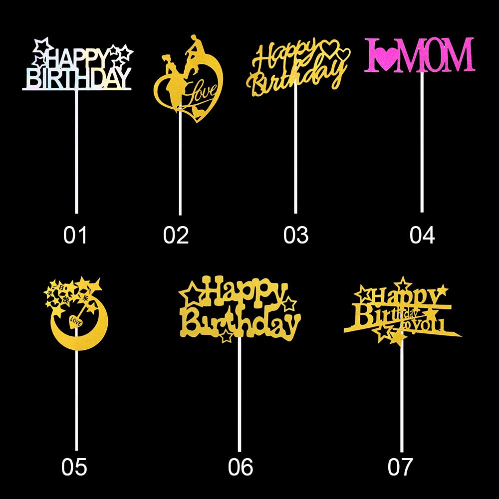 Set 2 Phụ Kiện Cắm Trang Trí Bánh Kem Chữ Happy Birthday Xinh Xắn