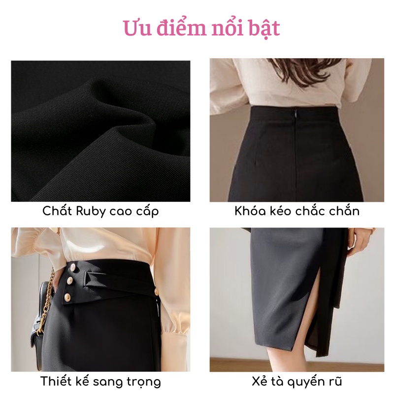 Chân váy midi công sở xẻ tà có BIGSIZE dài qua gối phong cách trẻ trung năng động đi làm đi tiệc siêu xinh CV39